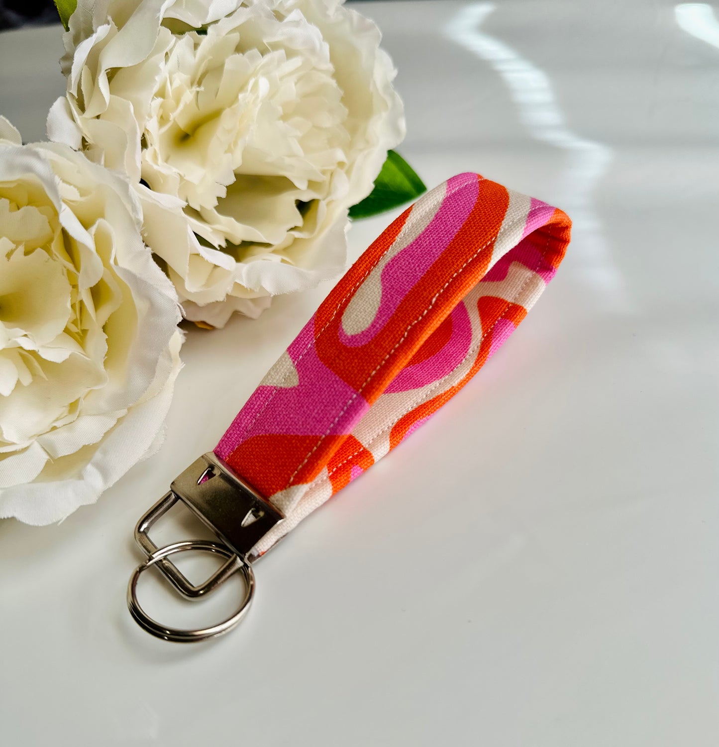 Pink/White KeyFob Keychain