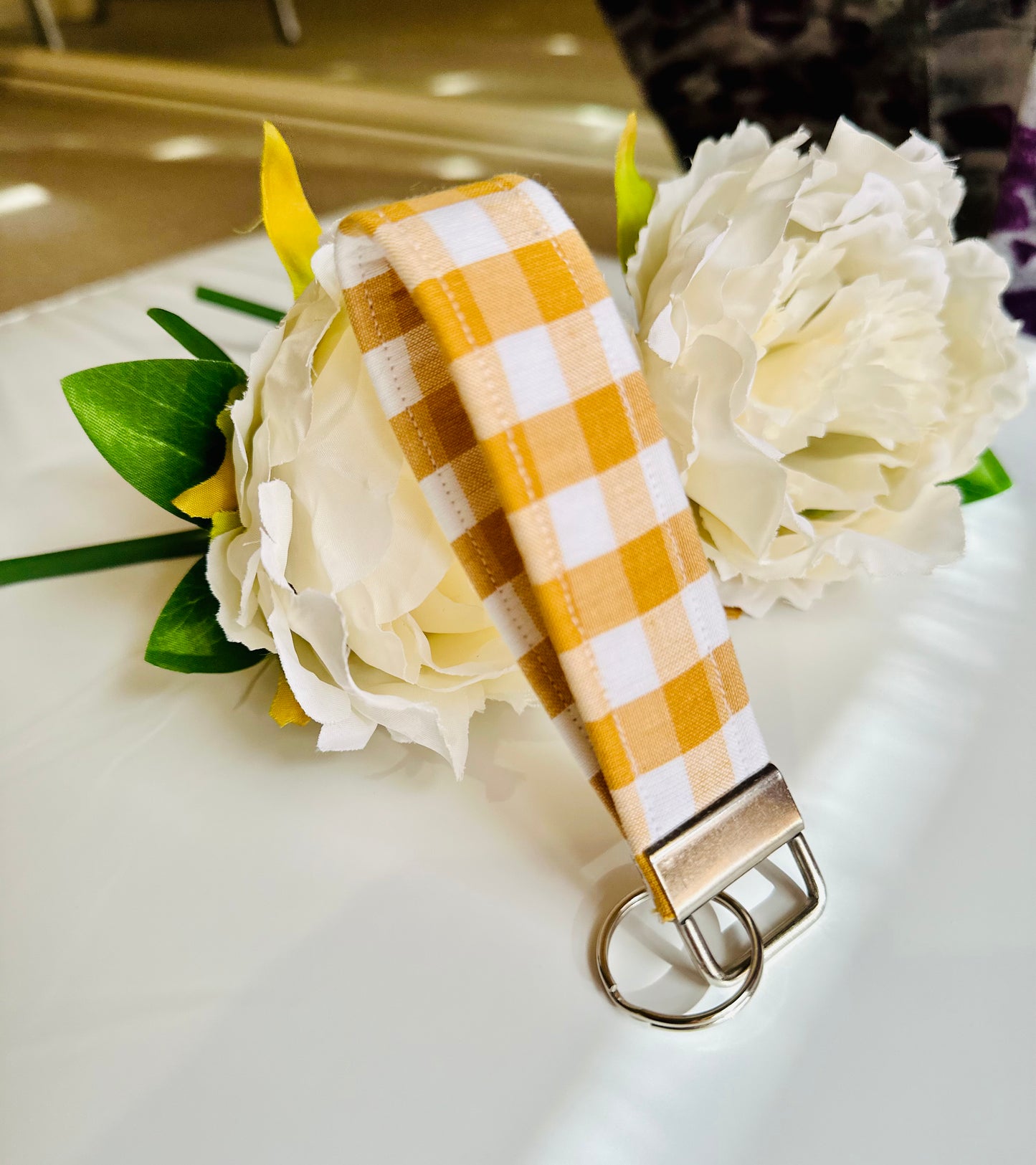 Mustard Stripe Keyfob Keychain