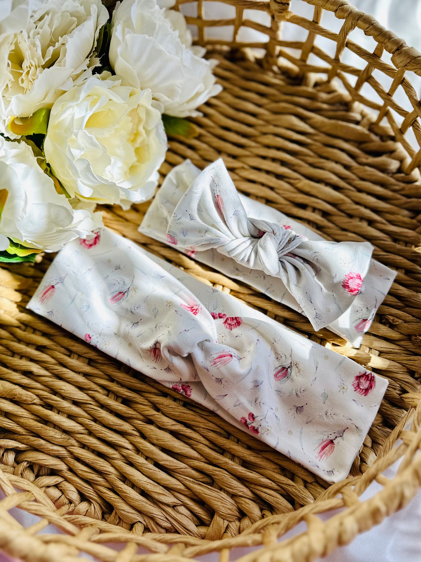 White Floral Matching Headband